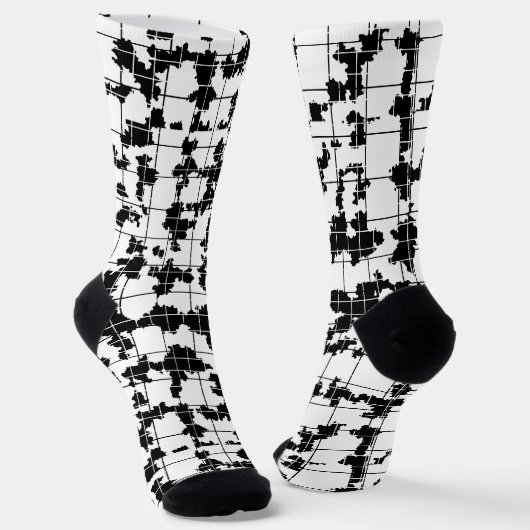 Chaussette Conception d'art abstrait organique noir et blanc (Angulaire)