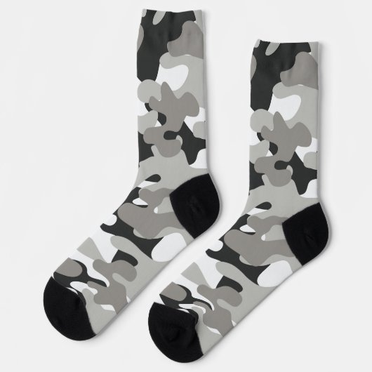 Chaussette Conception de camouflage noir, blanc, gris (Gauche)