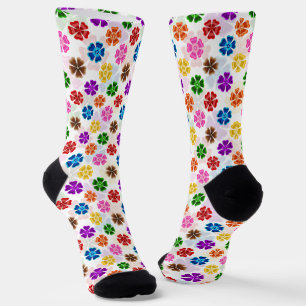 Chaussette Conception de fleurs arc-en-ciel rétro colorées bl
