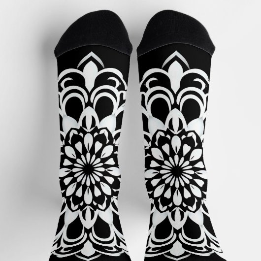 Chaussette Conception de mandala noir et blanc (Haut)