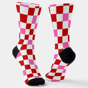 Chaussette Conception de motif à carreaux rouge blanc rose