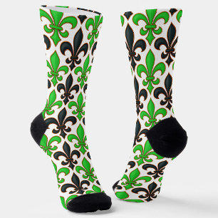 Chaussette Conception de motif baroque fleur de lis noir vert