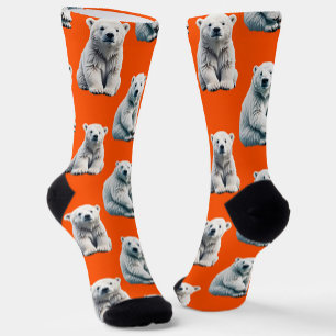 Chaussette Conception de motif d'ours polaire sur orange