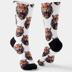 Chaussette Conception de motif tête de tigre - Blanc