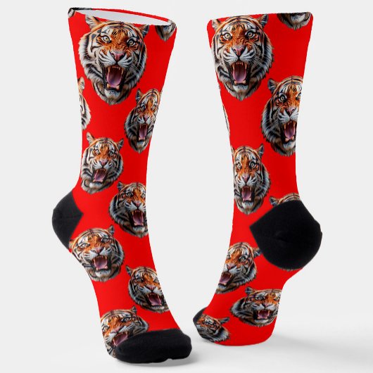 Chaussette Conception de motif tête de tigre rouge