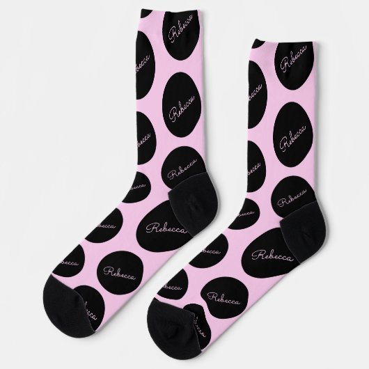Chaussette Conception de points Polka Noir et Rose rétro-mode (Gauche)