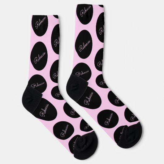 Chaussette Conception de points Polka Noir et Rose rétro-mode (Droite)