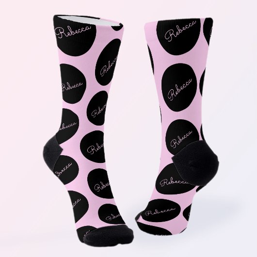 Chaussette Conception de points Polka Noir et Rose rétro-mode