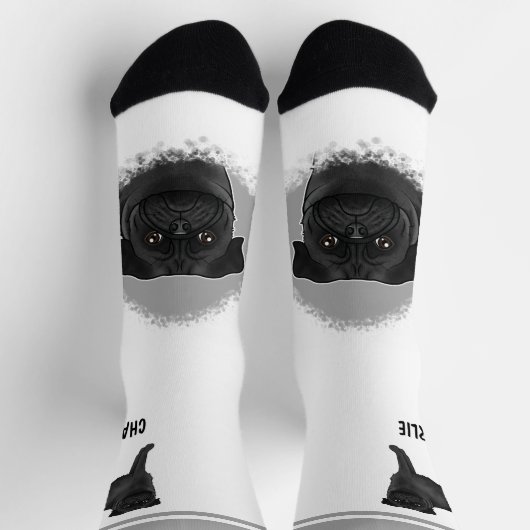 Chaussette Conception de race de chien Pug noir avec nom pers (Haut)