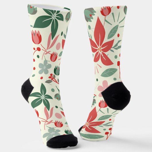 Chaussette Conception florale lumineuse avec feuilles vertes (Angulaire)