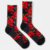 Chaussette Conception florale rétro rouge coquelicot (Droite)