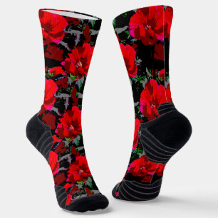 Chaussette Conception florale rétro rouge coquelicot