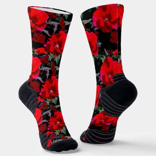 Chaussette Conception florale rétro rouge coquelicot (Angulaire)