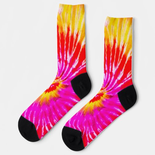 Chaussette Conception Tie Dye rose rouge et jaune (Gauche)