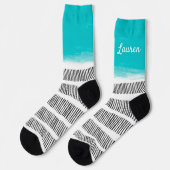 Chaussette cool à motif noir blanc turquoise ajouter votre no (Gauche)