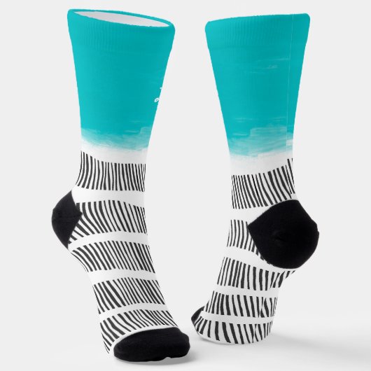 Chaussette cool à motif noir blanc turquoise ajouter votre no (Angulaire)
