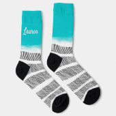 Chaussette cool à motif noir blanc turquoise ajouter votre no (Droite)