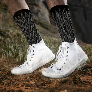 Chaussette Cool Abstrait Trippy Black White Chevron Stripes