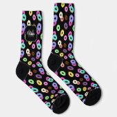Chaussette Cool amusant beignets colorés motif noir Monogramm (Droite)