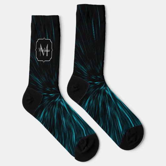 Chaussette Cool Bleu noir Hypergalaxie Ligne Abstraite Monogr (Droite)