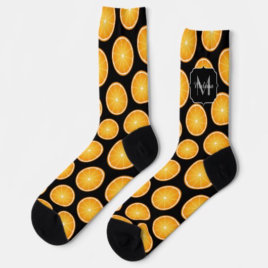 Chaussette Cool Orange tranches de fruits motif noir Monogram (Gauche)