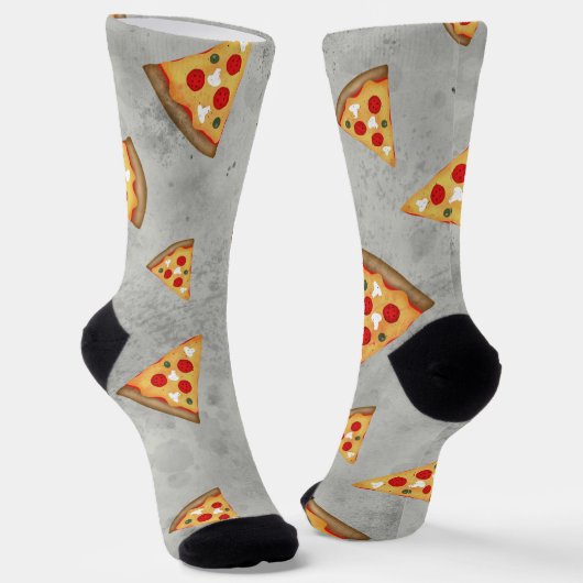 Chaussette Cool pizza tranches vintage gris motif (Angulaire)