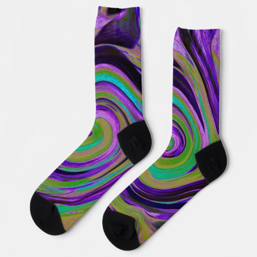 Chaussette Cool Retro Purple et Chartreuse Liquid Art Swirl (Gauche)