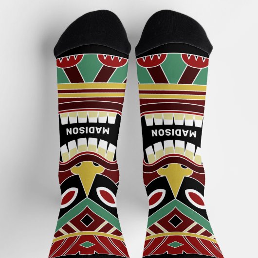 Chaussette Cool Tiki Totems nom personnalisé (Haut)