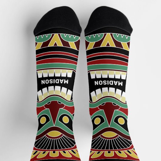Chaussette Cool Tiki Totems nom personnalisé (Haut)
