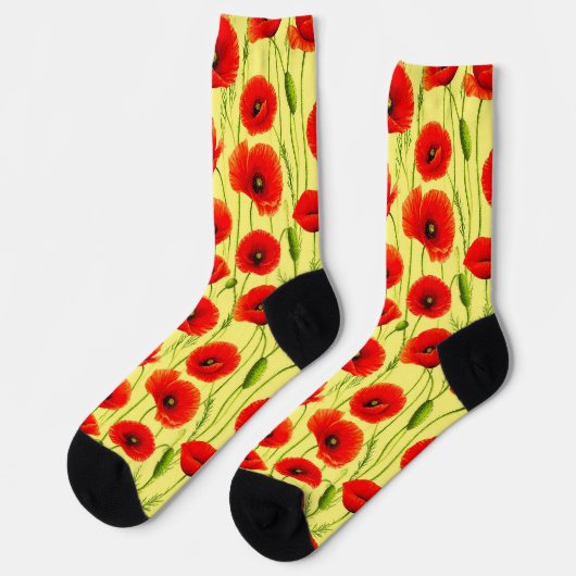 Chaussette Coquelicots Rouges et Tiges Vertes (Gauche)