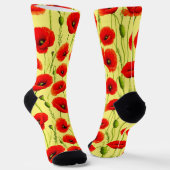 Chaussette Coquelicots Rouges et Tiges Vertes (Angulaire)