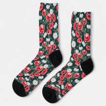 Coquelicots rouges sur fond vert foncé