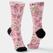 Chaussette  Coquette Pink Teddy Bear Seamless Pattern (Angulaire)