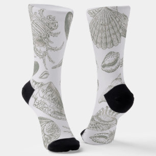 Chaussette Coquillage gris sauge doux croquis Antique Nature
