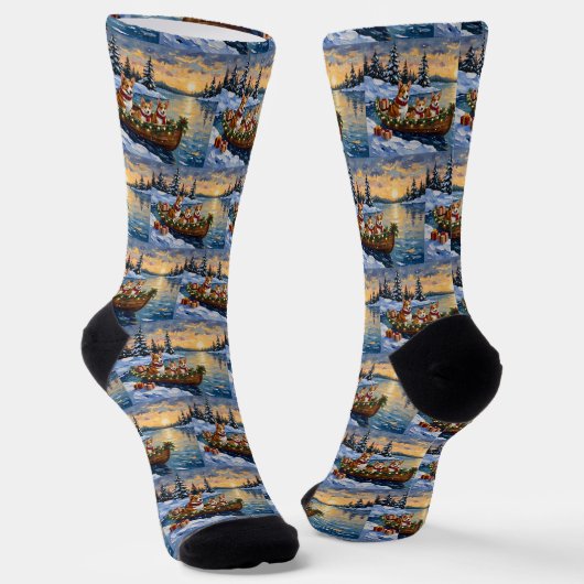 Chaussette Corgi Noël Bateau Fêtes (Angulaire)