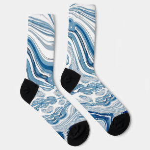 Chaussette côte plage nautique vagues aquarelle bleu tourbill