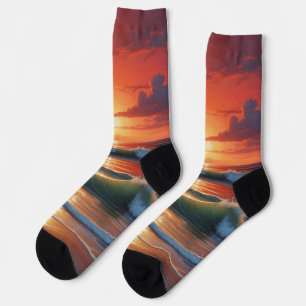 Chaussette Coucher Rouge Océan Peinture de paysage marin