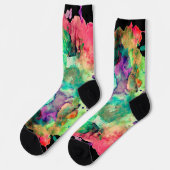 Chaussette Couleur, Fou, Tendance, Aquarelle Abstraite Bold (Gauche)