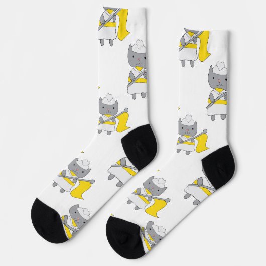 Chaussette Couleur Garde Chat Jaune Blanc Motif (Gauche)