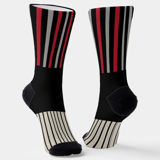 Chaussette Couleur Pop Stripes-Rouge, Gris, Noir et Bone Blan (Angulaire)