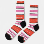 Chaussette Couleurs joyeuses branchées rayées motif l Rouge l (Gauche)