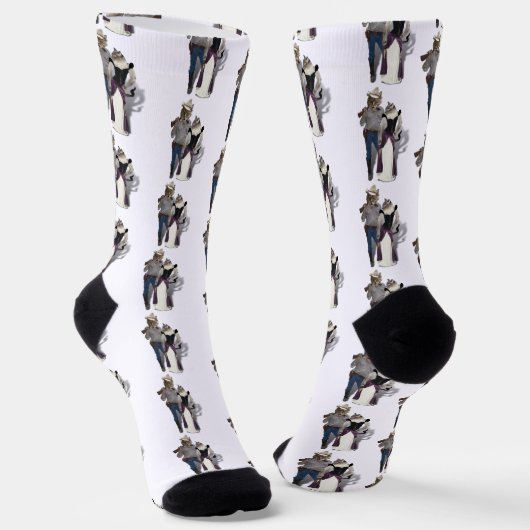 Chaussette Couple occidental chat cowboy (Angulaire)