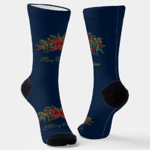 Chaussette Couronne de Noël avec un nœud rouge et boules