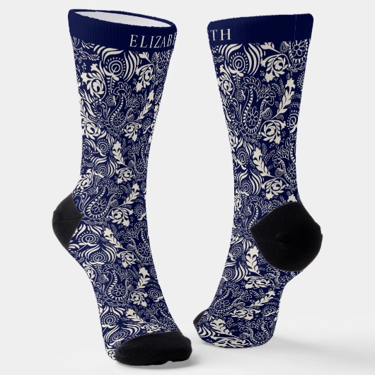 Chaussette Coutume bleu marine crème Motif Paisley (Angulaire)