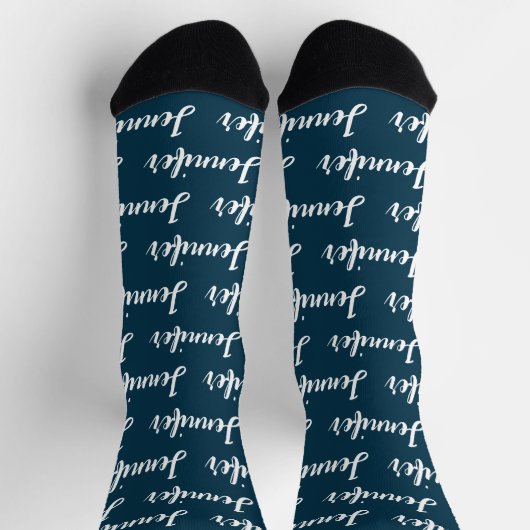 Chaussette Coutume Marine Bleu Script Monogramme Femme (Haut)