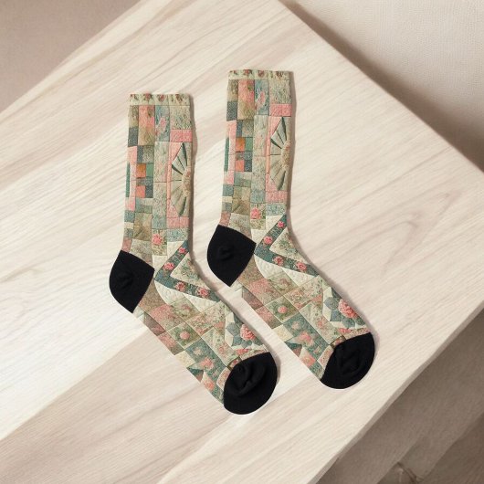 Chaussette Couvre-dorures vert et rose, couette à courtepoint