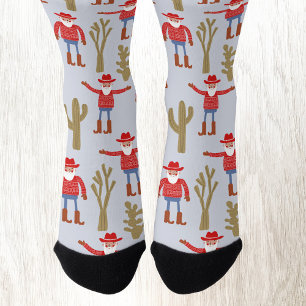 Chaussette Cow-boy Santa Claus Noël Occidental Bleu Amusant