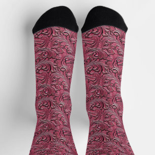 Chaussette Cowgirl à fleurs en cuir rose gaufré