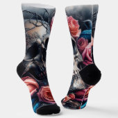 Chaussette Crâne avec Roses et Bluebird (Angulaire)