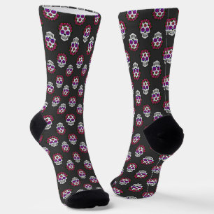 Chaussette Crâne avec roses Halloween Jour des morts